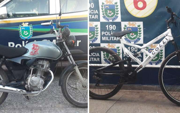 Ao perceber presença de policiais, trio foge e abandonam motocicleta e bicicleta na parte alta