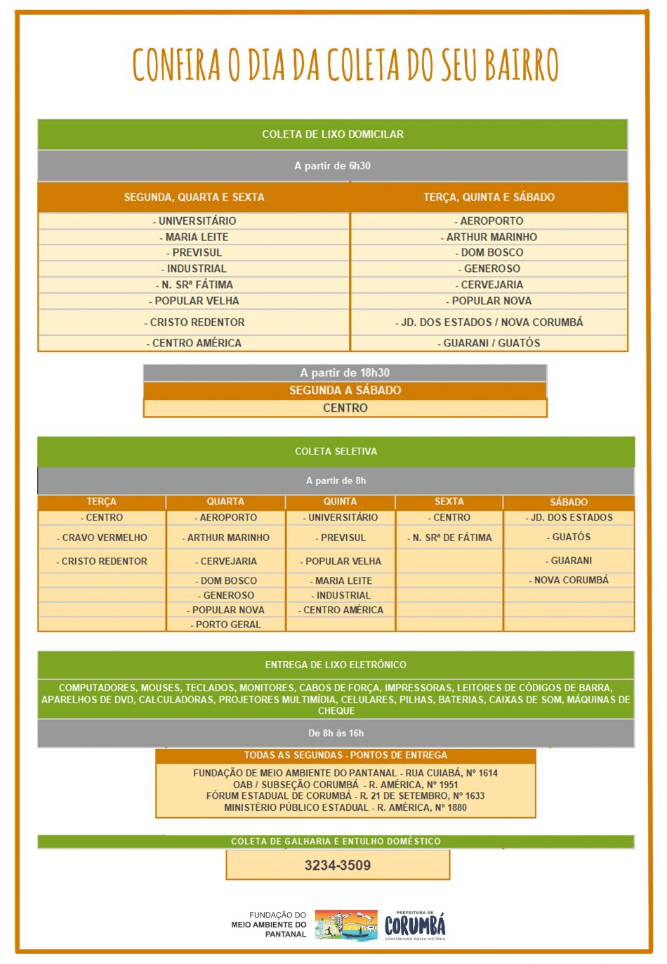 Prefeitura informa detalhes das coletas de lixo e galhos na cidade 2 calendário