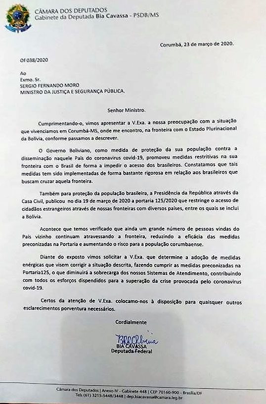 Deputada solicita ao Ministro da Justiça controle rigoroso na fronteira de Corumbá 2 carta moro