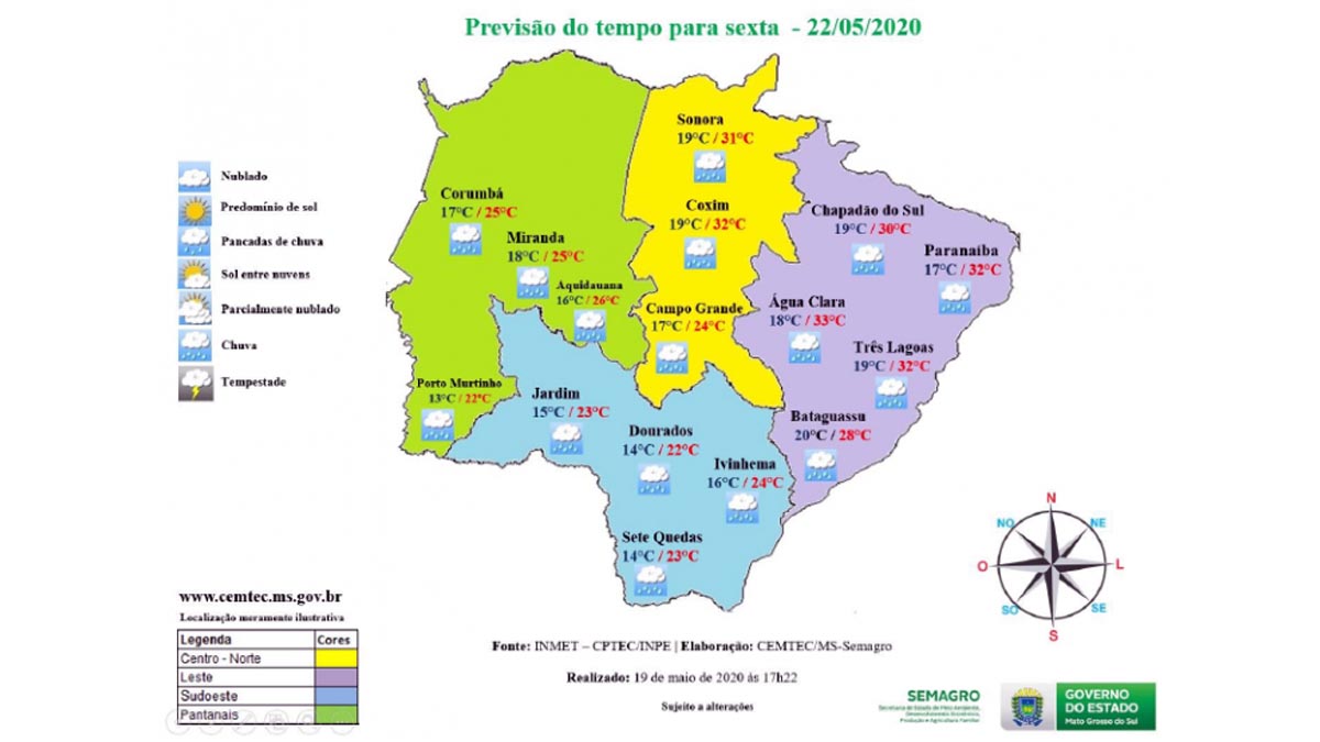 Inmet prevê tempo mais ameno com chega de frente fria em MS