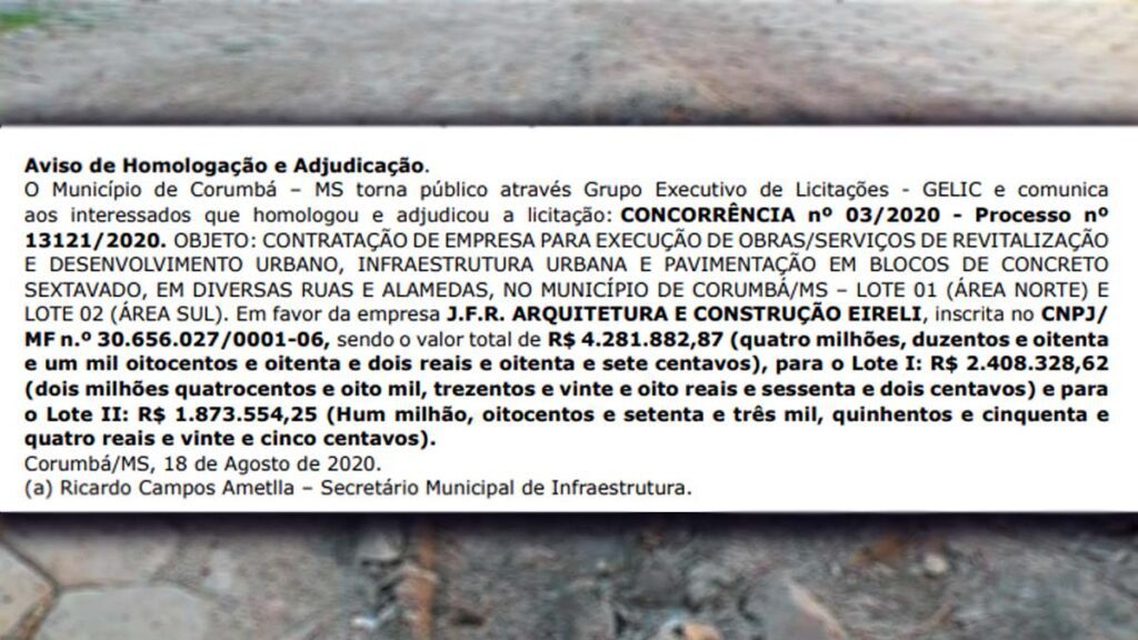 Empresa vence licitação de R$ 4 milhões para lajotamento de alamedas em Corumbá 2 homologacao lajotas