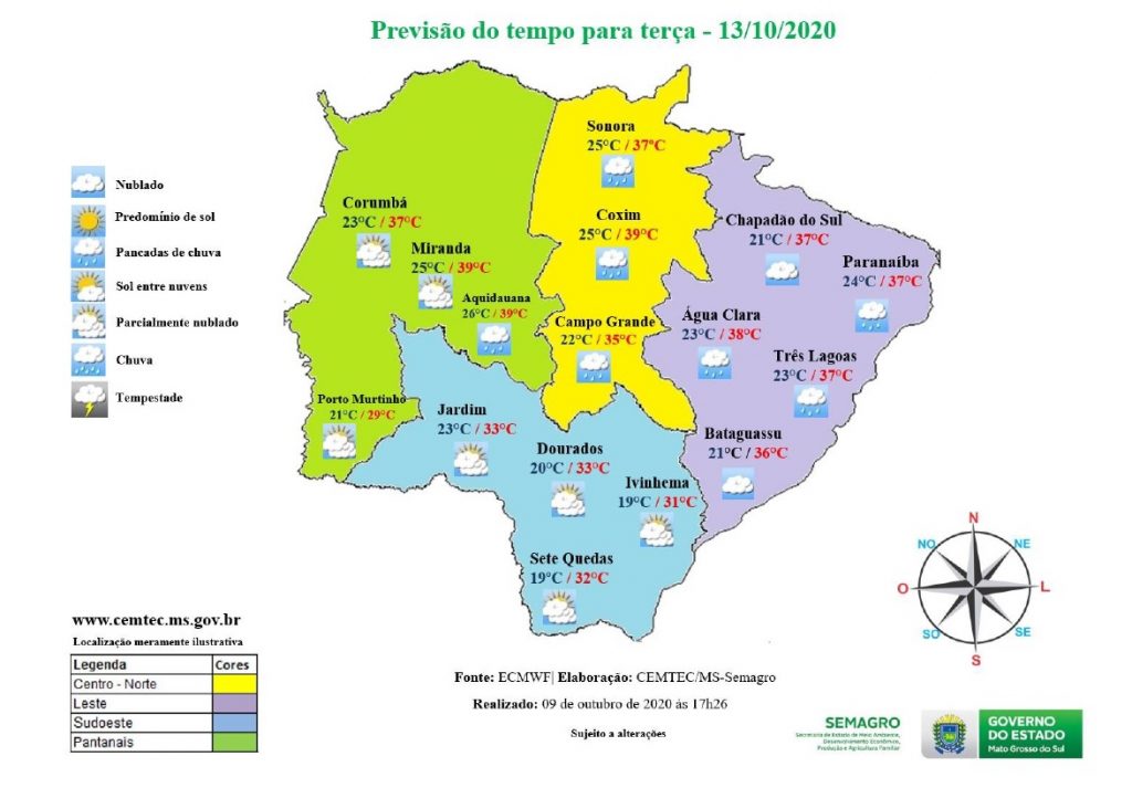 Áreas de instabilidades provocam chuvas isoladas nesta terça-feira 2 mapa tempo terca 13 1024x713 1