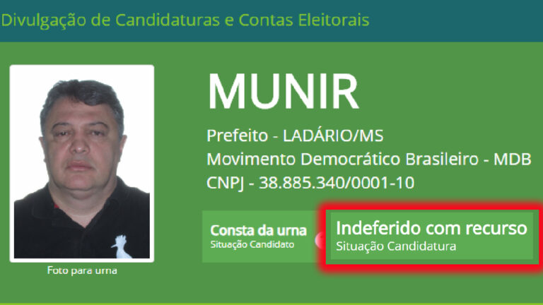 TRE atualiza sistema e candidatura de Munir Sadeq em Ladário já consta como indeferido