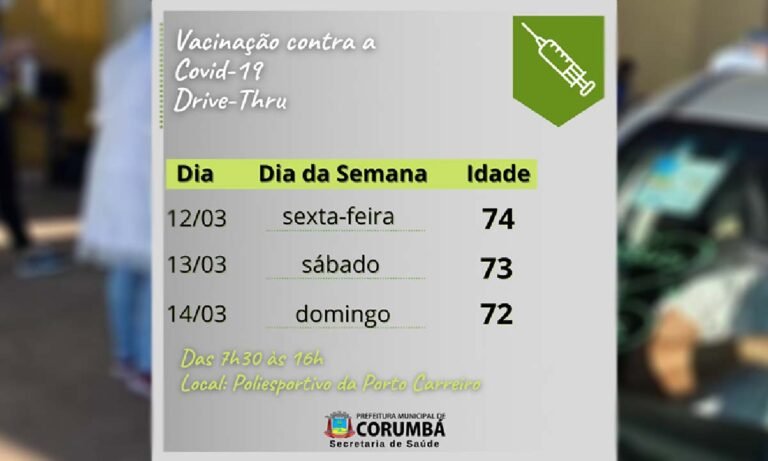 Secretaria divulga novo calendário de vacinação com idosos a partir de 72 anos em Corumbá