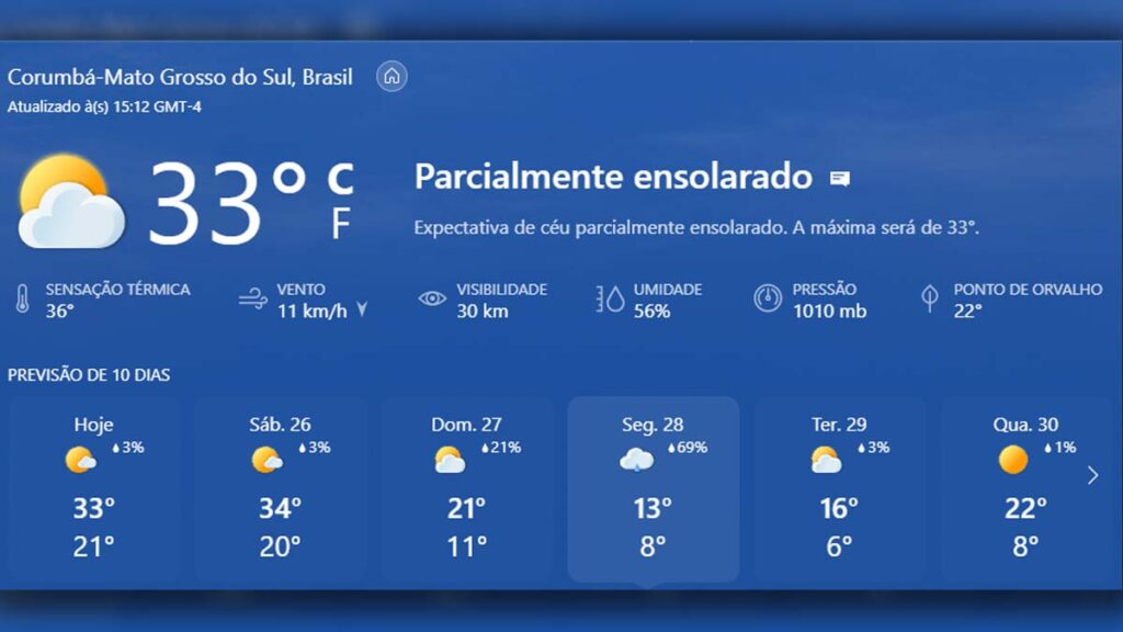 Tempo muda no final de semana com chegada de nova frente fria em MS 3 tempo corumba 2 1