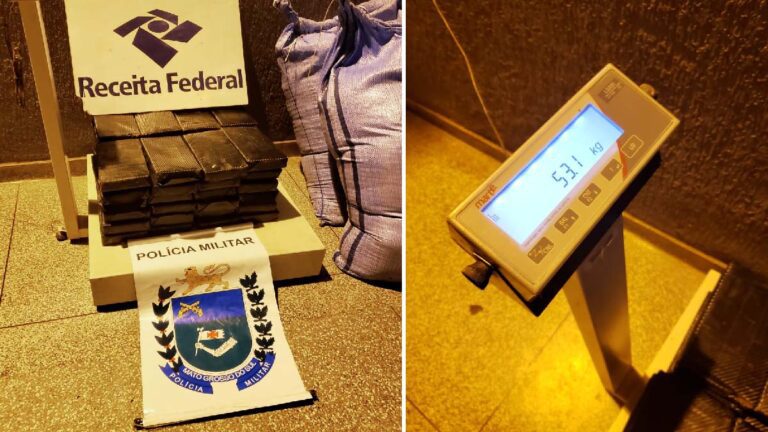 Agentes da Receita Federal e Polícia Militar apreendem 53 Kg de cocaína na fronteira