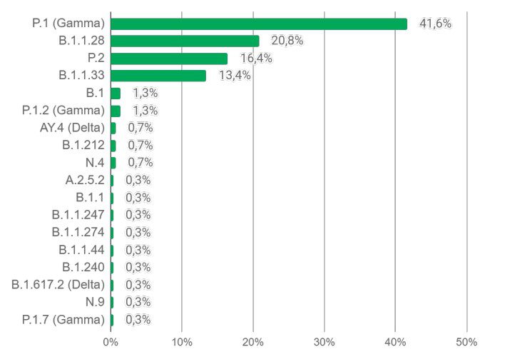 Com a chegada da Delta, MS já tem pelo menos 17 variantes da covid-19 2 variantes grafico