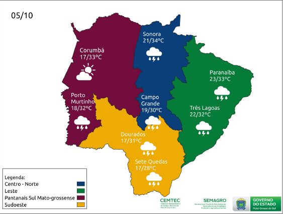 Meteorologia prevê chuva, ventos fortes e temperatura agravável em MS nesta terça-feira 2 temperatura