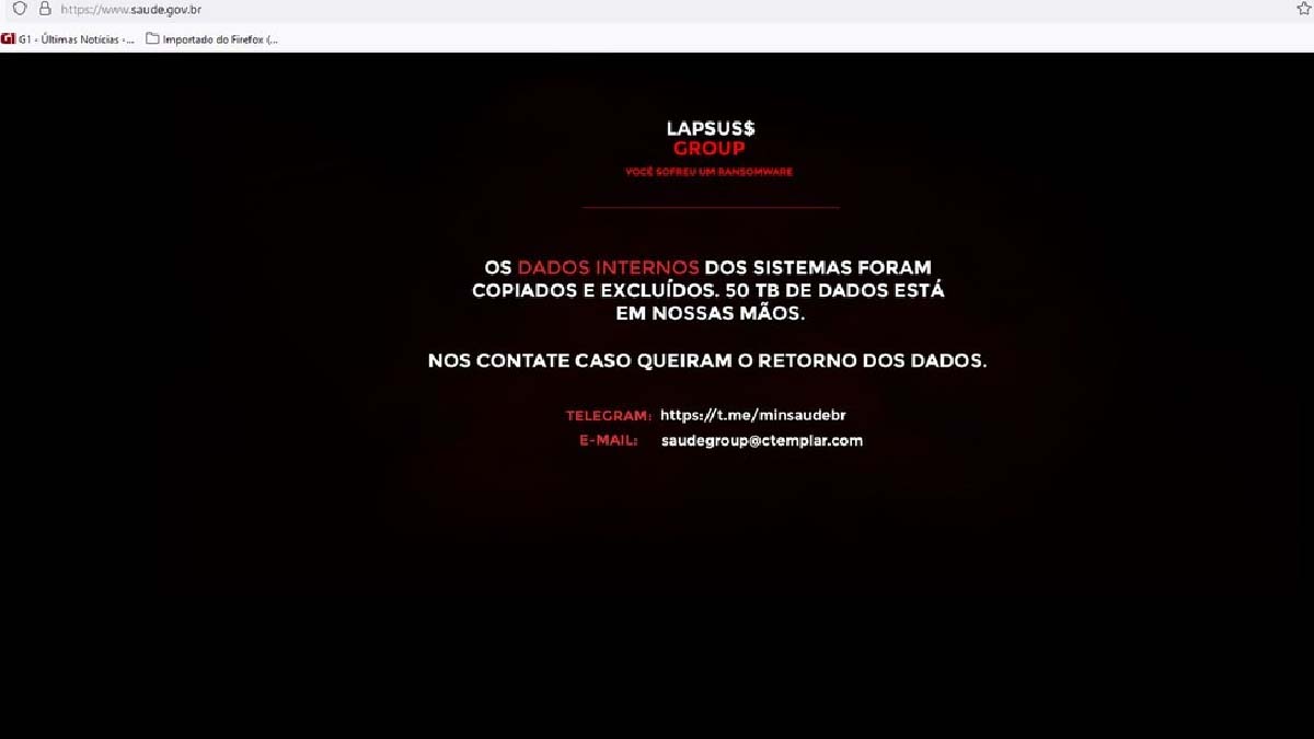 site hakeado Ministério da Saúde