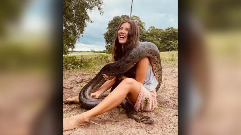 Nova Juma Marruá de ‘Pantanal’ exibe abraço com sucuri em MS