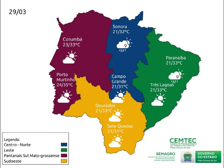 Terça-feira de tempo firme e chuvas isoladas em Mato Grosso do Sul 2 mapa tempo 29 marco