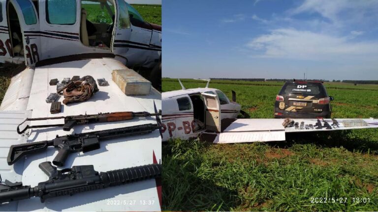 Piloto faz pouso de emergência em MS e acaba preso com drogas, munições e fuzis