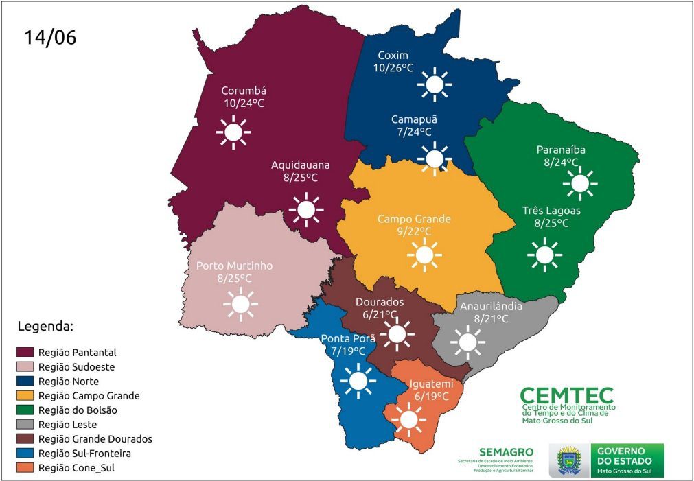 Frio permanece e terça-feira será de tempo firme em Mato Grosso do Sul, diz Cemtec 3 previsaodotempo