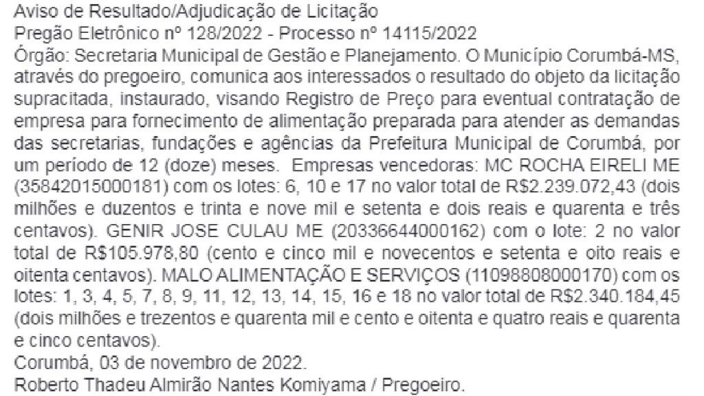 licitacao alimentos