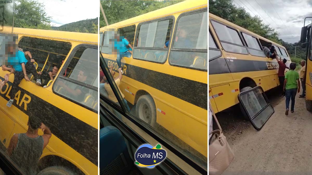 Você está visualizando atualmente Motorista perde controle e ônibus com professores cai em valeta no Assentamento Taquaral