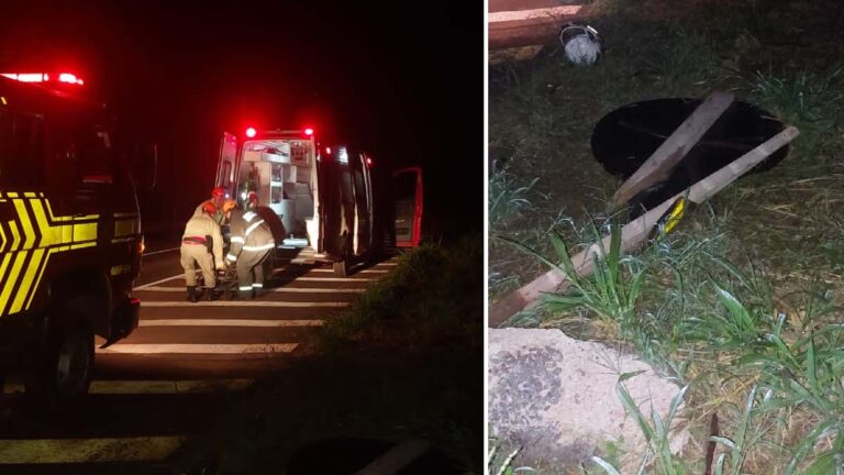 Motociclista fica ferida após colidir em placa de sinalização na BR-262