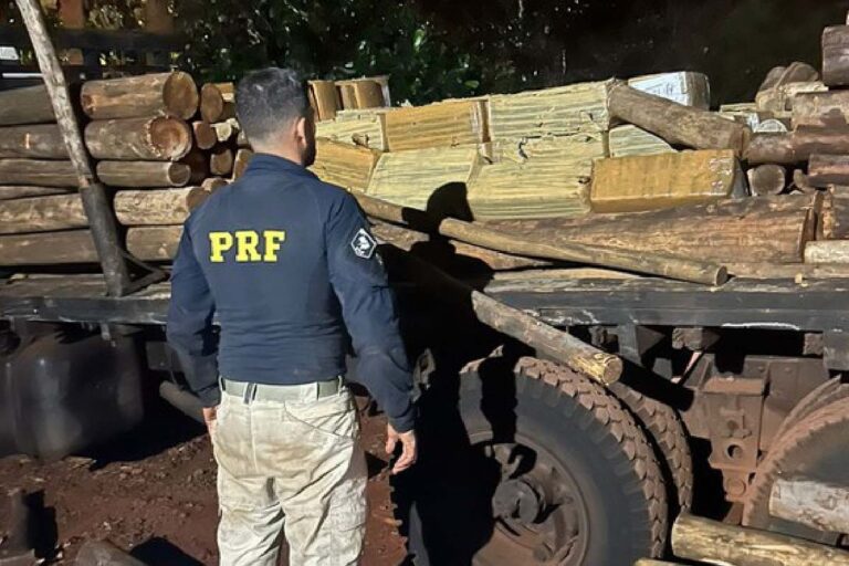PRF apreende duas toneladas de maconha em caminhão carregado com madeira em MS
