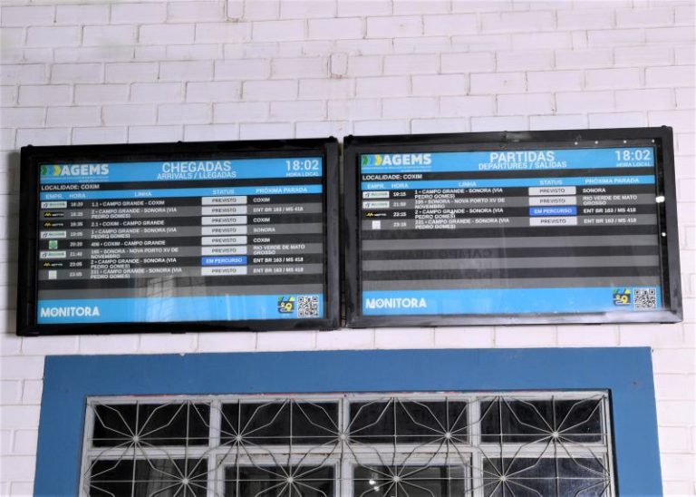 Novos painéis trazem informação em tempo real sobre ônibus intermunicipais em 15 cidades de MS