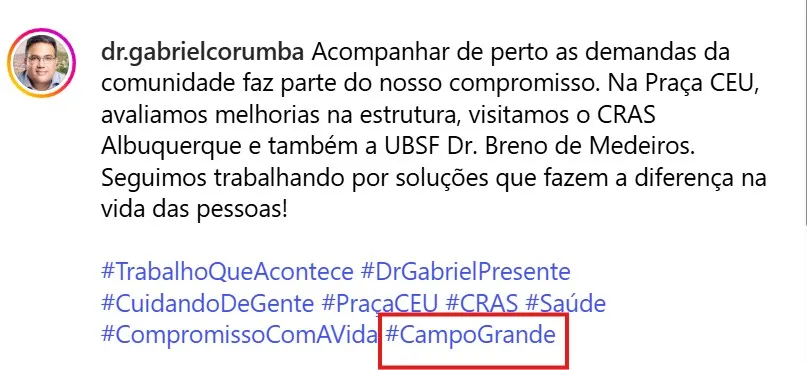 Gafe nas redes: Corumbá vira Campo Grande em postagem de prefeito 2 campo grande corumba Gafe nas redes
