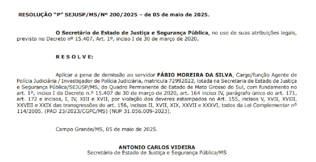 Policial civil é demitido por envolvimento em roubo de cabelos em Corumbá 2 dio Policial Civil é demitido