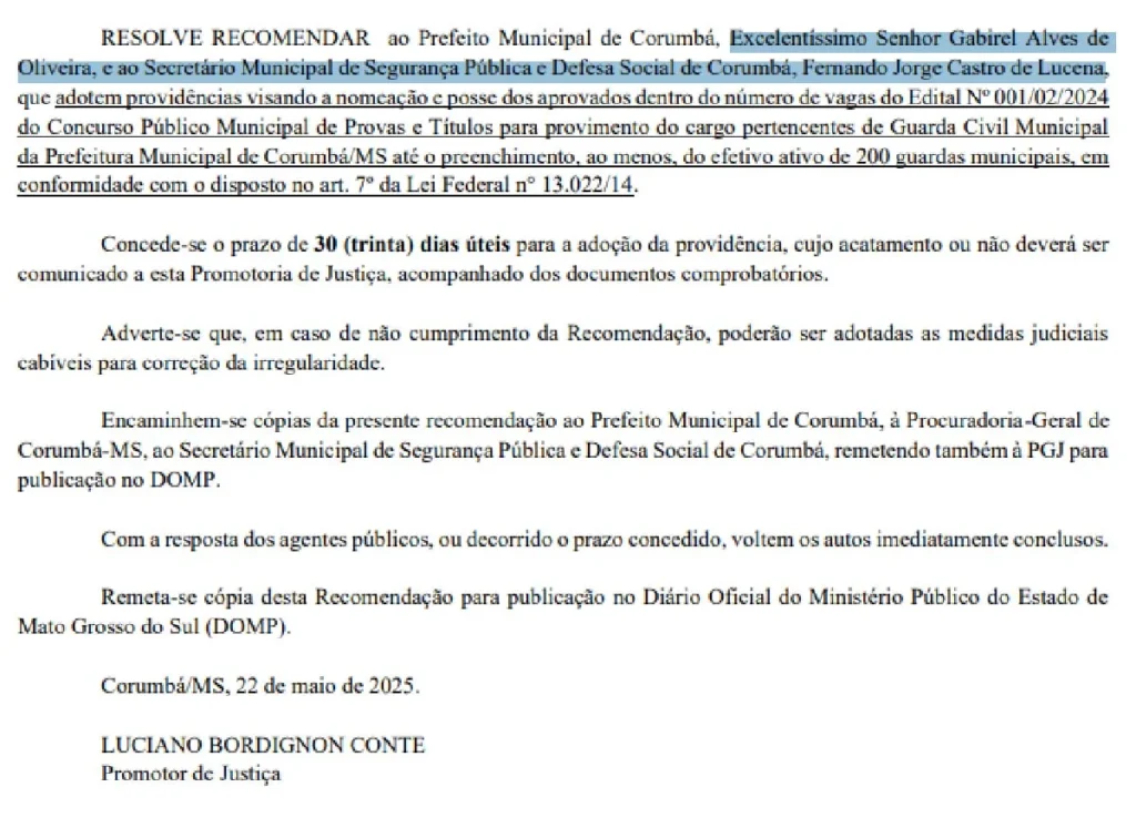 MPMS recomenda nomeação de guardas municipais para cumprir efetivo mínimo em Corumbá 2 guardas municipais