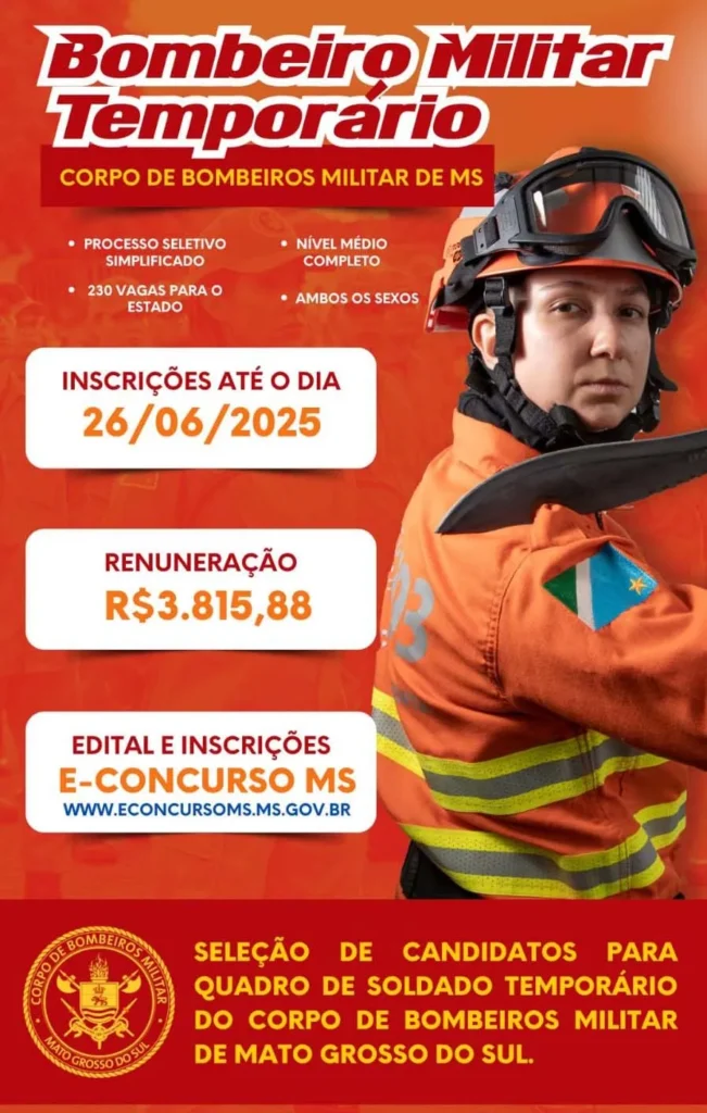 Últimos dias de inscrição para vagas temporárias no Corpo de Bombeiros de MS 2 Corpo de Bombeiros de MS