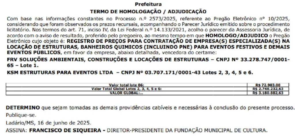 Prefeitura de Ladário reserva R$ 3,1 milhões para locação de banheiros e palcos 2 locação de banheiros e palco