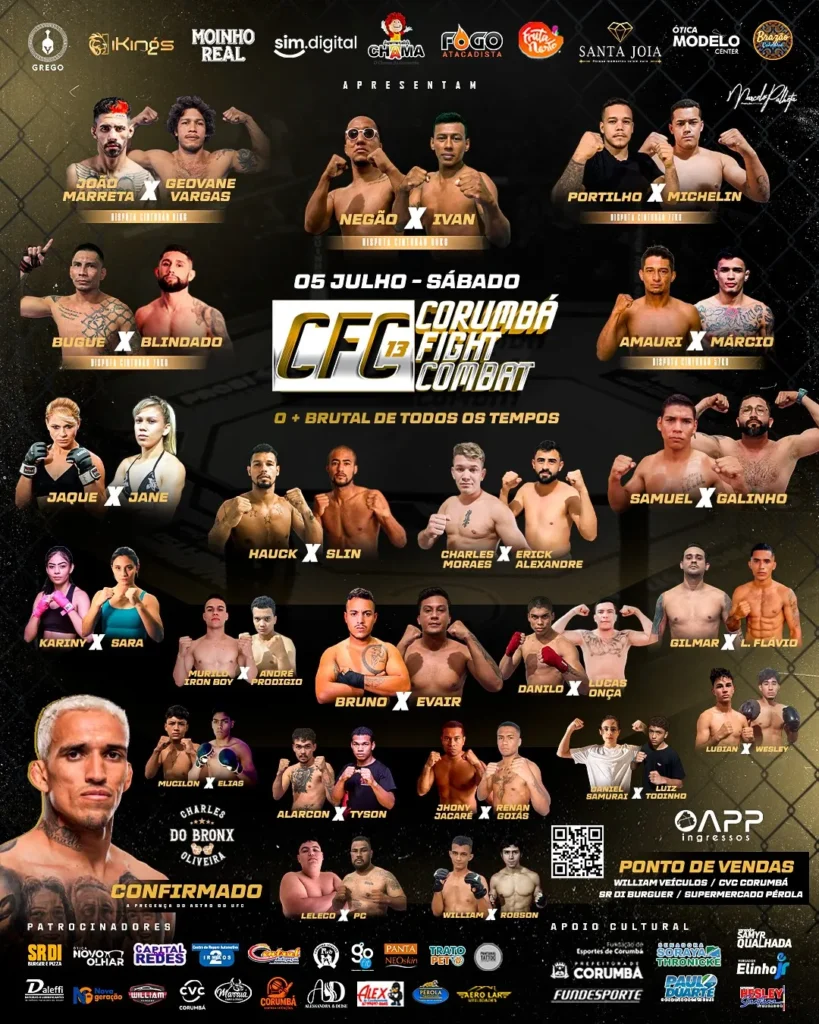 Com 21 lutas e presença de campeão do UFC, Corumbá Fight Combate acontece neste sábado 3 card Corumbá Fight Combat