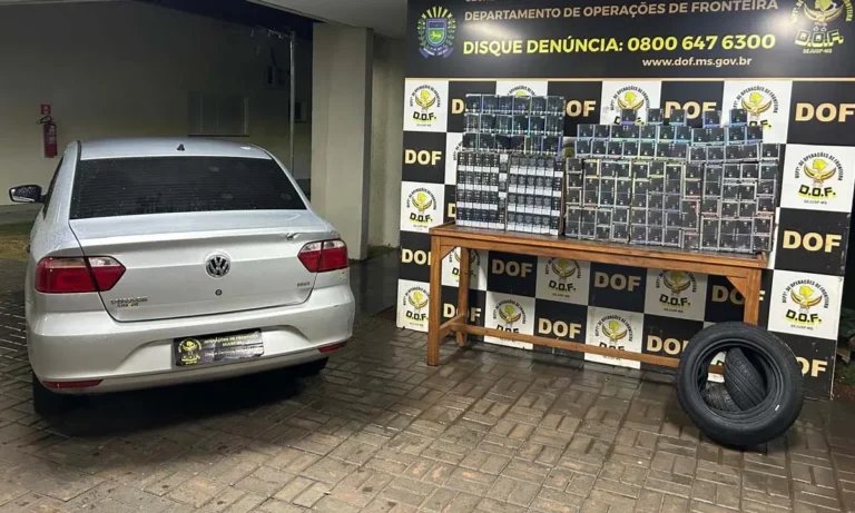 DOF apreende veículo com mais de R$ 100 mil em cigarros eletrônicos em Maracaju, MS.