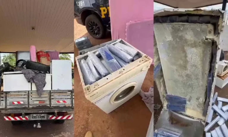 PRF apreende 202 kg de maconha escondidos em eletrodomésticos transportados em caminhão de mudança na BR-163, em Dourados.