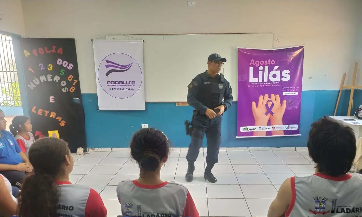 6º BPM realiza palestra do Agosto Lilás em escola rural de Ladário com foco na prevenção da violência doméstica