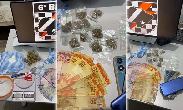Polícia Militar prende três suspeitos por tráfico de drogas em Corumbá e apreende entorpecentes, dinheiro e veículo.