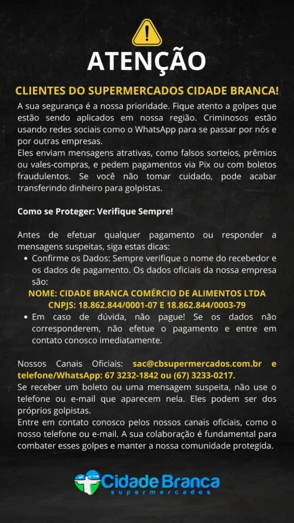 Criminosos usam nome de supermercado para aplicar golpe do Pix em Corumbá 2 alerta cidade branca golpe