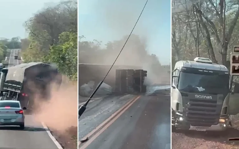 Motorista embriagado causa acidente na BR 262 em Aquidauana; caminhão tomba, mas ninguém se feriu. PRF prendeu o condutor em flagrante.
