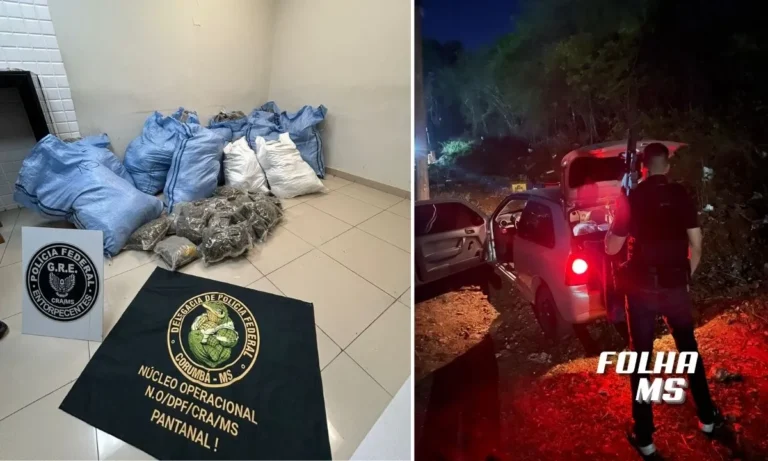 Polícia Federal apreendeu mais de 200 kg de drogas em Corumbá entre sexta (24) e segunda (27). Maconha e cocaína foram encontradas em veículo e residência; ninguém foi preso.