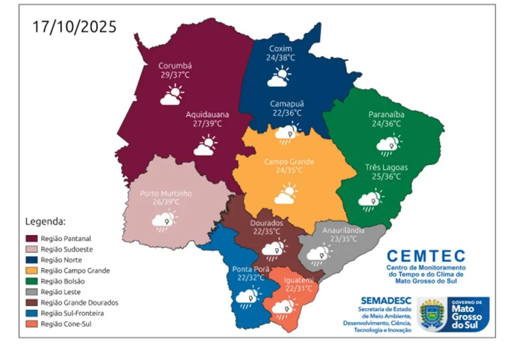 Frente fria muda o tempo e traz risco de tempestades em Mato Grosso do Sul 2 Frente fria provoca instabilidade em Mato Grosso do Sul neste sábado (18), com risco de tempestades e chuva forte.