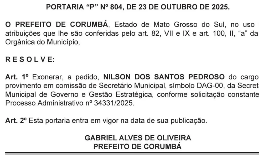 Prefeito exonera secretário preso pelo GAECO em Corumbá 2 decisao dio corumba secretário preso