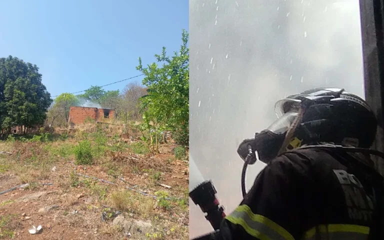 Bombeiros controlam incêndio em residência no bairro Aeroporto, em Corumbá; curto-circuito teria provocado as chamas que destruíram móveis e eletrodomésticos.