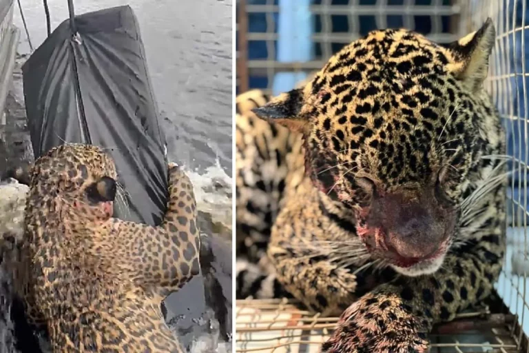 Onça-pintada é resgatada no Rio Negro em Manaus após ser baleada; animal segue internado sob cuidados veterinários.
