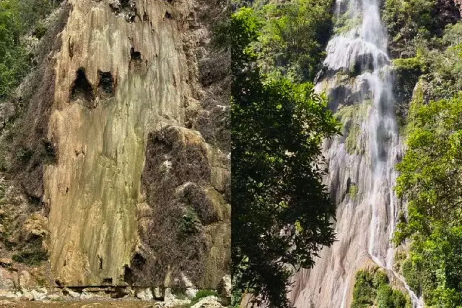 Cachoeira Boca da Onça, em MS, seca com estiagem e começa a se recompor após chuvas. Saiba quando a queda d'água principal voltará a fluir.