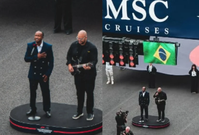 Thiaguinho canta o hino nacional no GP de São Paulo