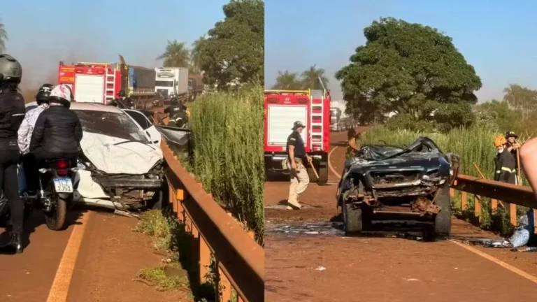 Acidente com três veículos deixa uma pessoa morta e interdita a BR-267 em Maracaju. Pista está bloqueada nos dois sentidos sem previsão de liberação.