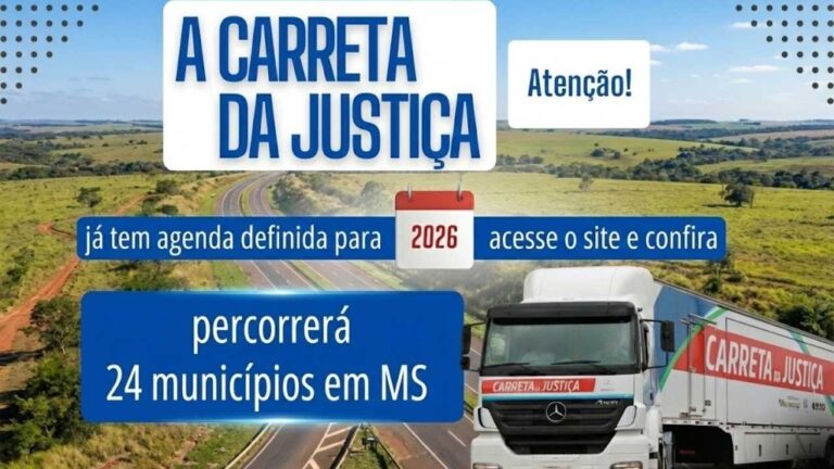 Carreta da Justiça anuncia calendário 2026 e levará serviços gratuitos a 24 cidades de MS. Confira datas e municípios que serão atendidos.