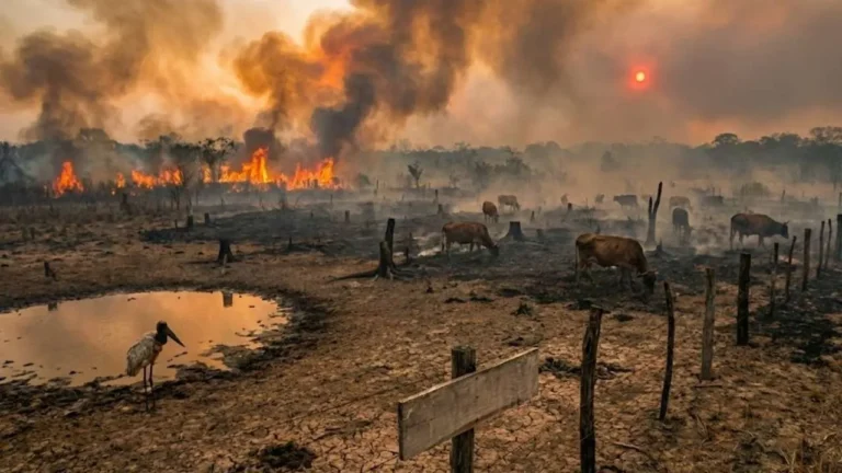 Estudo alerta para o fim do Pantanal até 2070 após queda de 82% da água, avanço da pecuária e concentração fundiária. Entenda os impactos e dados.