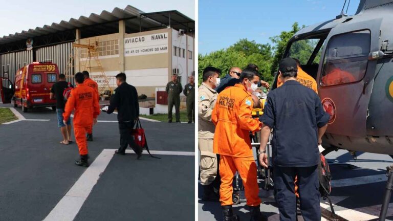 Helicópteros da Marinha resgatam dois homens feridos no Pantanal