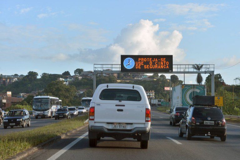 Motorista exibe a Carteira Nacional de Habilitação digital em um celular.