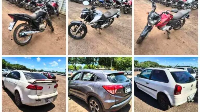 Leilão do Detran-MS leiloa 146 veículos aptos a circular, com 129 motos e 17 carros. Lances começam em R$ 1.229.