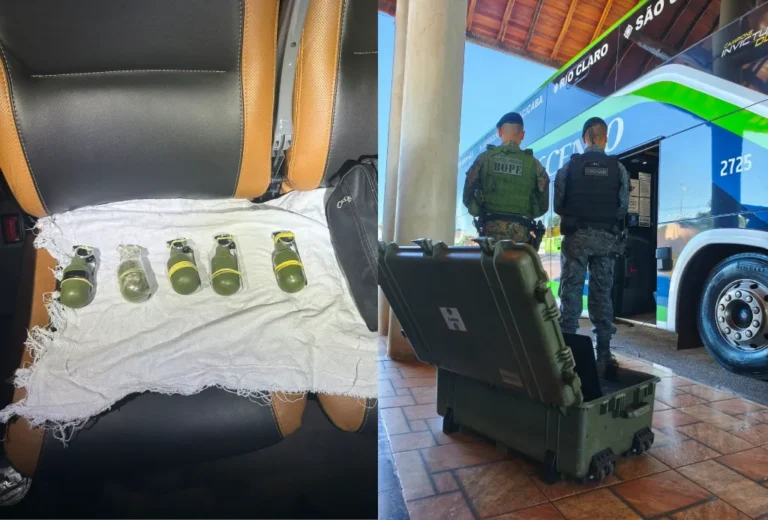 Bope manuseia granadas apreendidas em operação policial com ônibus e viaturas em MS.