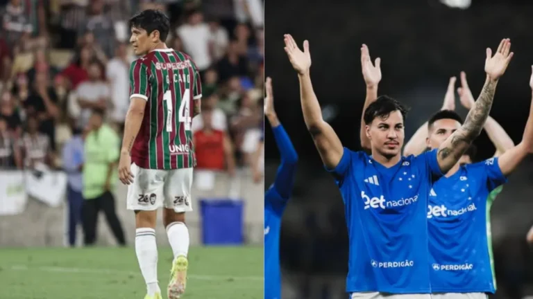 Logotipos da Libertadores e Sul-Americana com escudos de Fluminense, Cruzeiro, São Paulo e Vasco da Gama.