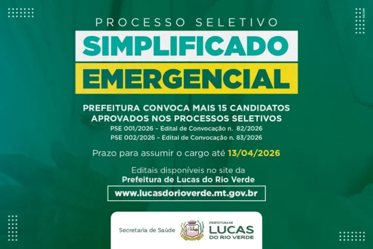 Prefeitura de Lucas do Rio Verde convoca aprovados em processos seletivos emergenciais
